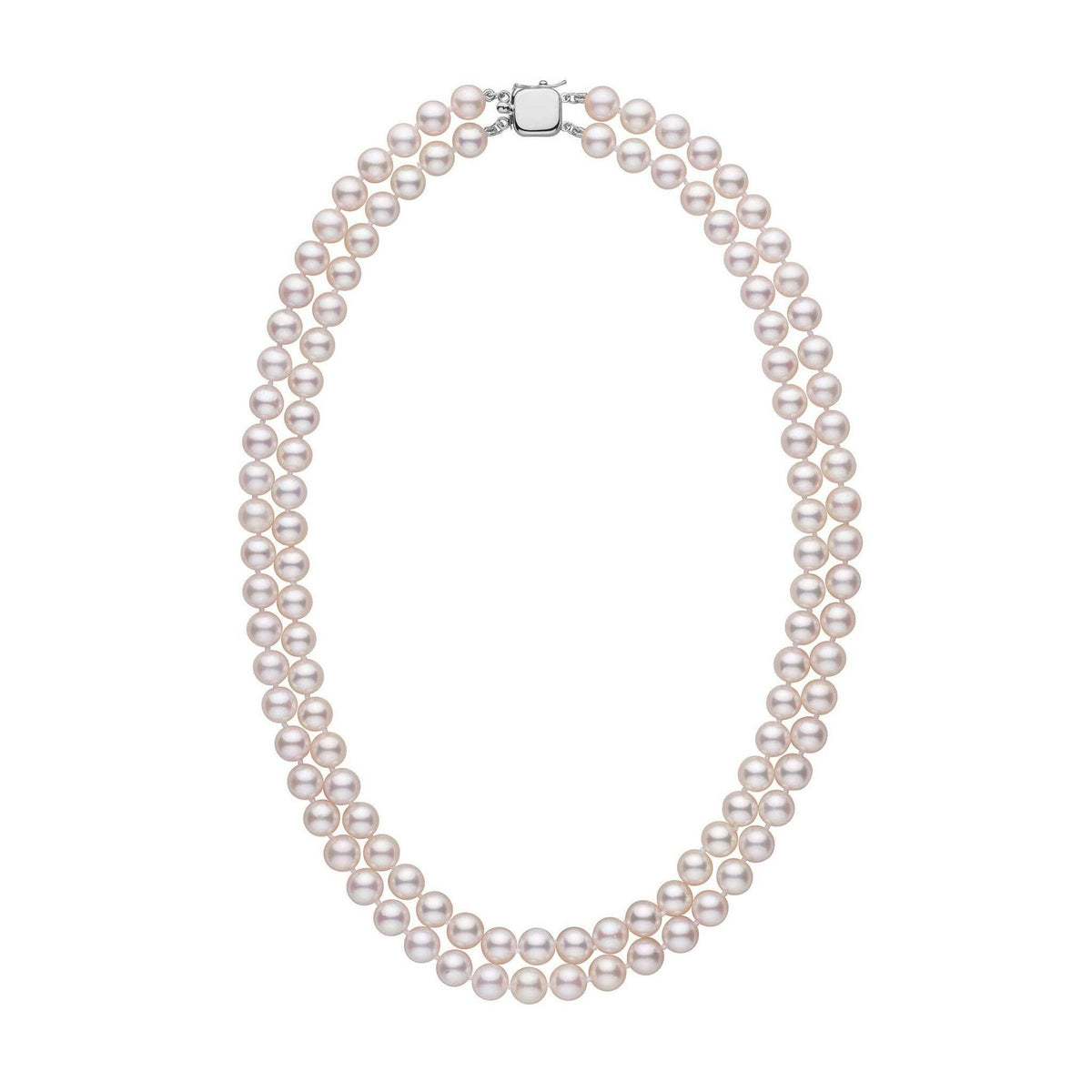Personalized 6.5-7.0 mm AAA Akoya Pearl Double Strand Square Clasp Necklace