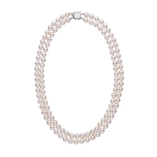 Personalized 6.5-7.0 mm AAA Akoya Pearl Double Strand Square Clasp Necklace