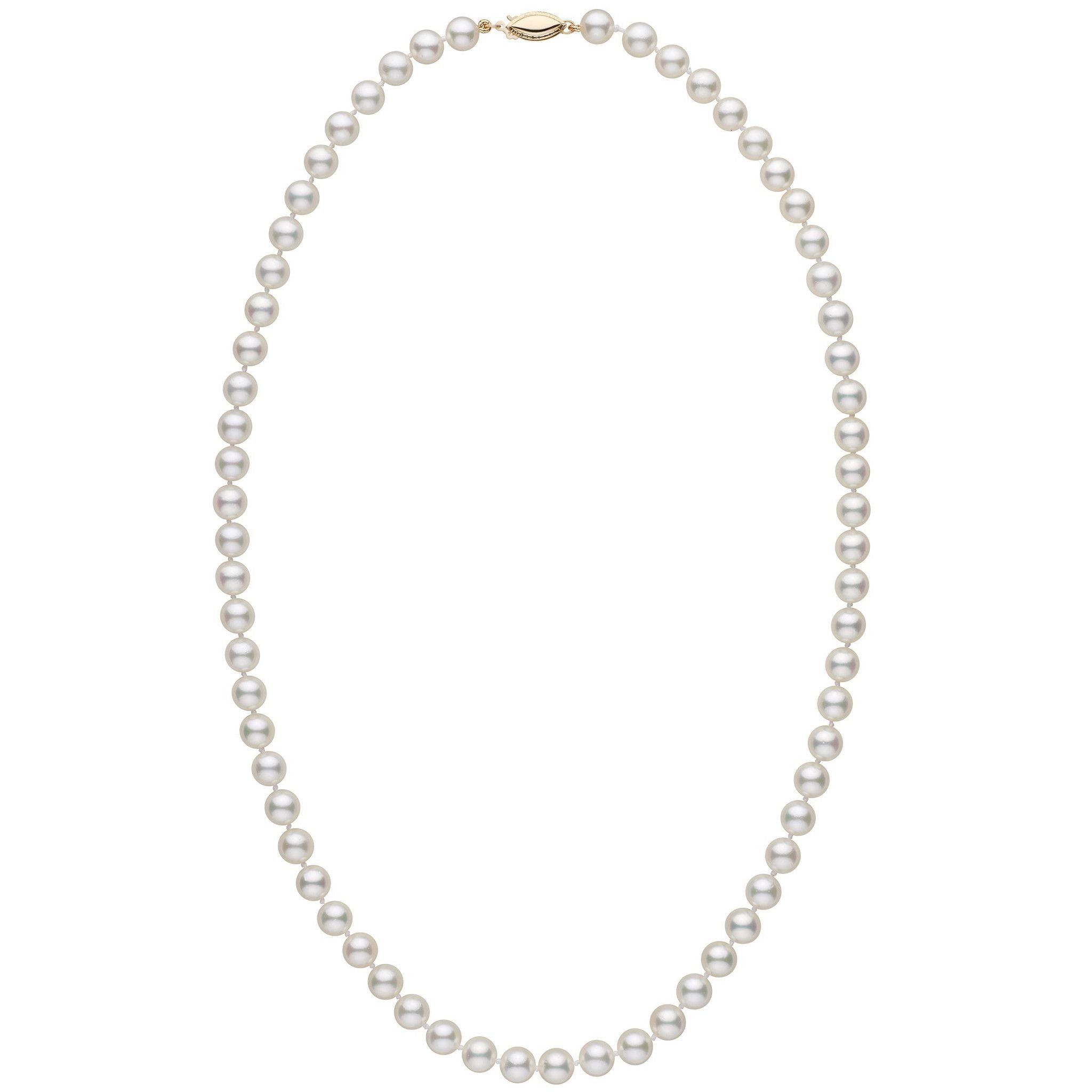 Products 6.5-7.0 mm 22 Inch AA+ White Akoya Pearl Necklace Yellow Gold