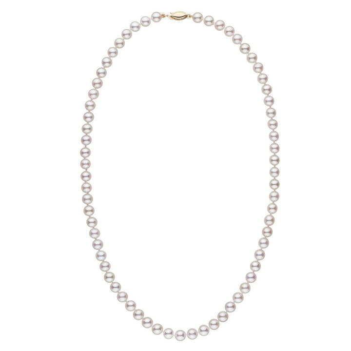 6.5-7.0 mm 22 Inch AAA White Akoya Pearl Necklace Yellow Gold