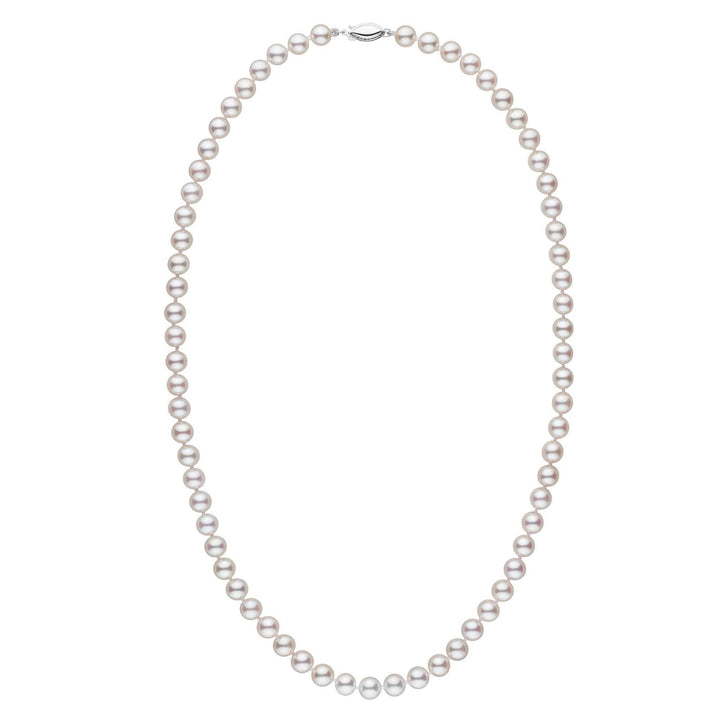 6.5-7.0 mm 22 Inch AAA White Akoya Pearl Necklace White Gold