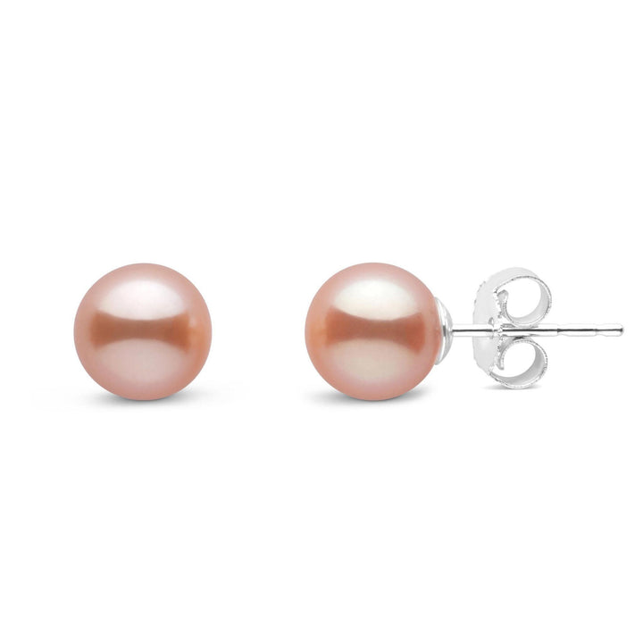 6.5-7.0 mm AAA Pink to Peach Freshwater Pearl Stud Earrings white gold