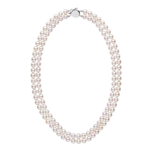 Personalized 6.5-7.0 mm AAA Akoya Pearl Double Strand Circle Clasp Necklace