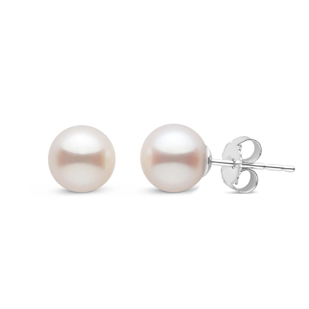 6.5-7.0 mm AAA white Freshwater Pearl Stud Earrings white gold