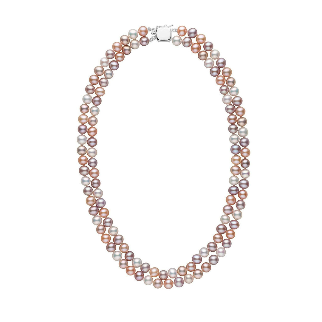 6.5-7.0 mm Double Strand AA+ Multicolor Freshwater Pearl Necklace white gold
