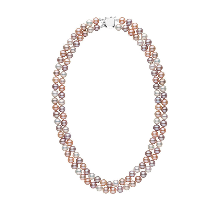 6.5-7.0 mm Double Strand AA+ Multicolor Freshwater Pearl Necklace white gold