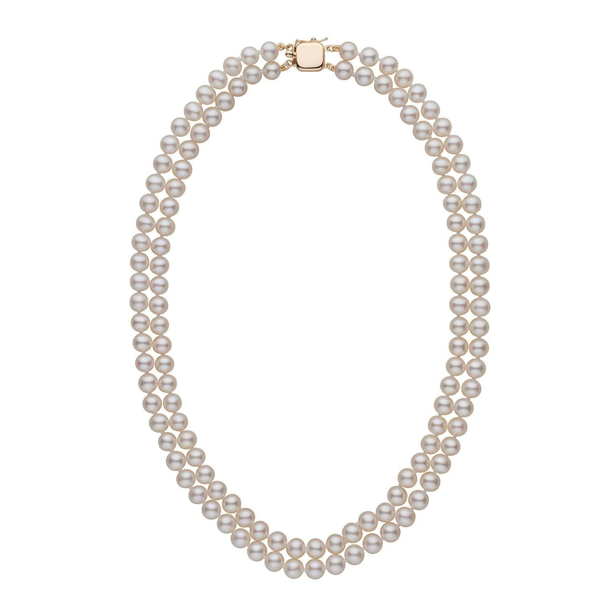 6.5-7.0 mm Double Strand AAA White Freshwater Pearl Necklace featuring two strands of lustrous white pearls with a gold clasp, a classic and elegant freshwater pearl necklace.
