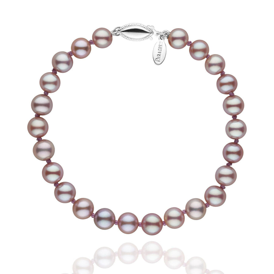 A lavender Freshadama pearl bracelet with a gold clasp, displayed against a white background.