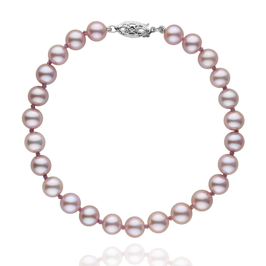 6.5-7.0 mm AAA Lavender Freshwater Pearl Bracelet featuring lustrous lavender pearls with a secure 14K white gold clasp, perfect for elegant everyday wear or special occasions.