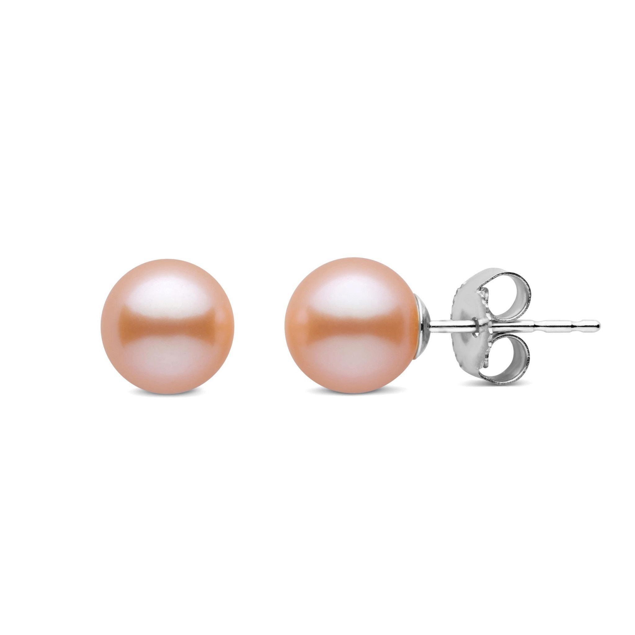 6.5-7.0 mm Pink to Peach Freshadama Freshwater Pearl Stud Earrings White Gold