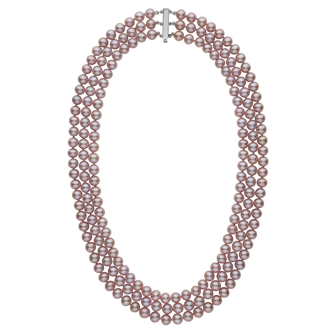 6.5-7.0 mm Triple-Strand AAA Lavender Freshwater Pearl Necklace white gold