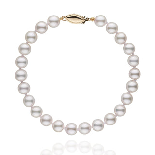 6.5-7.0 mm White Akoya AA+ Pearl Bracelet Yellow Gold