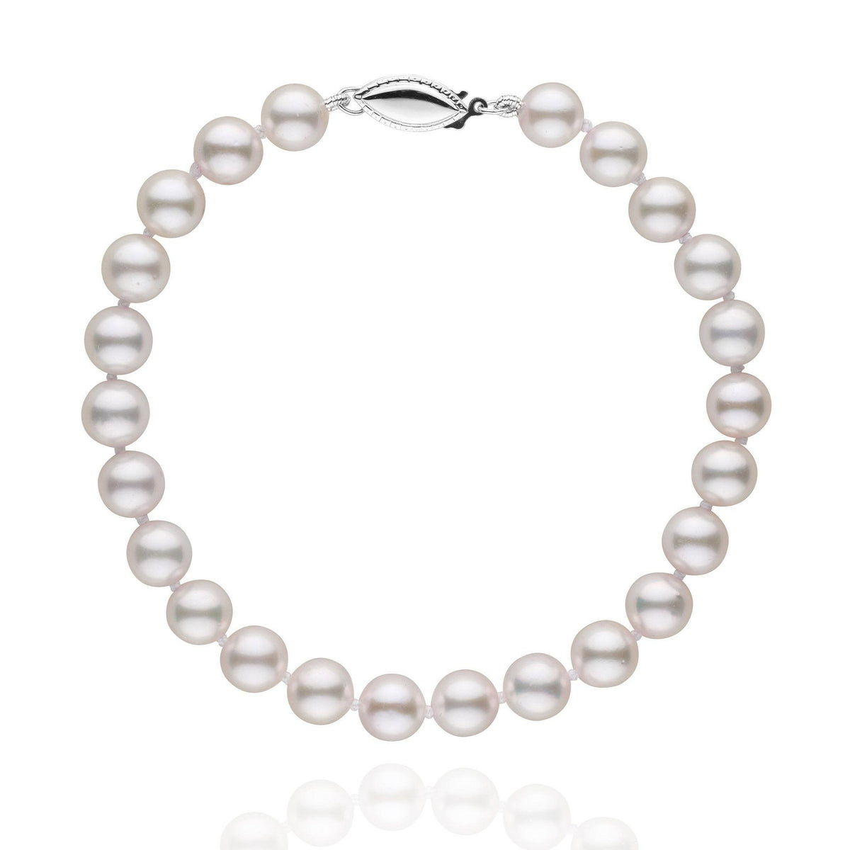 6.5-7.0 mm White Akoya AA+ Pearl Bracelet White Gold