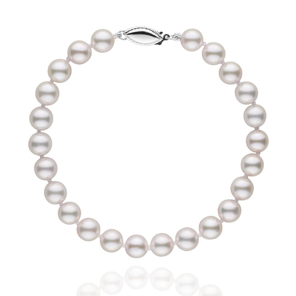 6.5-7.0 mm White Akoya AA+ Pearl Bracelet White Gold