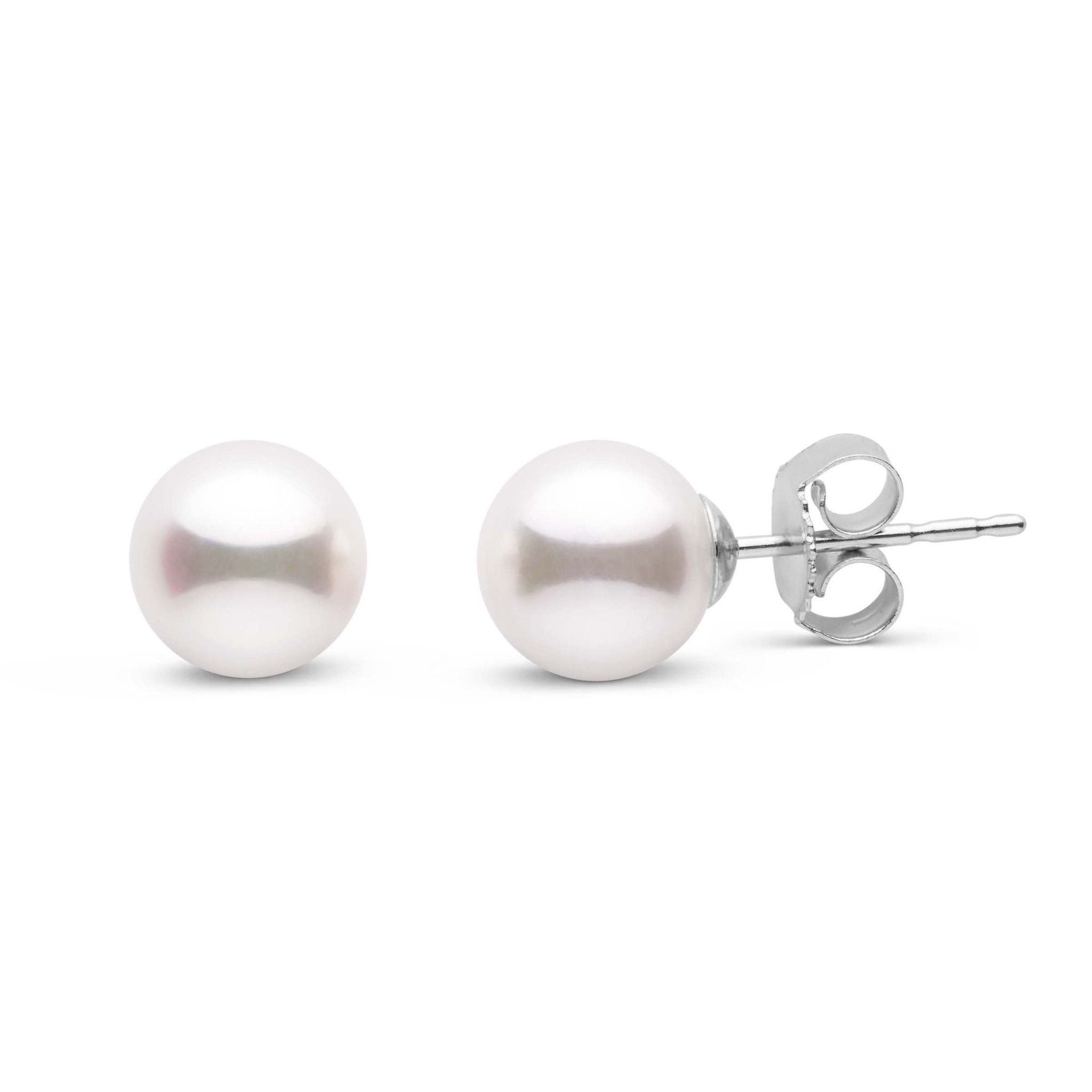 6.5-7.0 mm White Akoya AA+ Pearl Stud Earrings White Gold