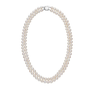 6.5-7.0 mm White Freshadama Freshwater Pearl Double Strand Necklace featuring two elegant strands of round white freshwater pearls with a secure clasp, perfect for refined occasions.