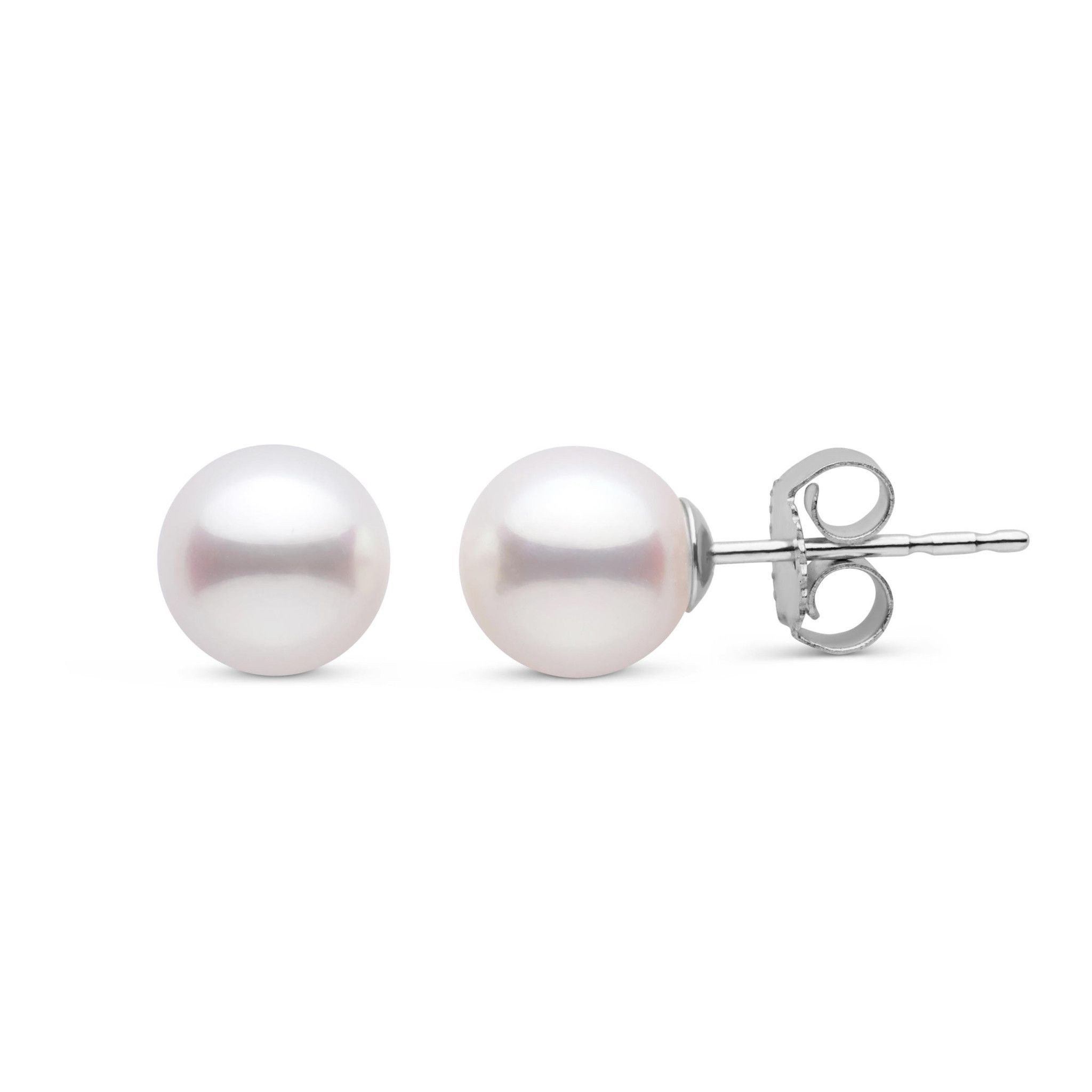 6.5-7.0 mm White Freshadama Freshwater Pearl Stud Earrings White Gold