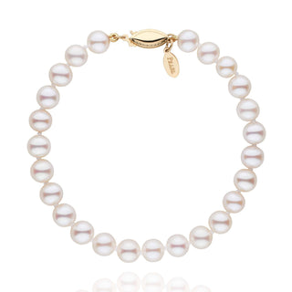 6.0-7.0 mm White Freshadama Pearl Bracelet featuring lustrous round white freshwater pearls with a gold clasp, perfect for elegant and timeless style.