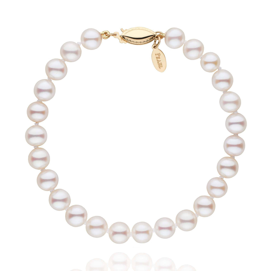 6.0-7.0 mm White Freshadama Pearl Bracelet featuring lustrous round white freshwater pearls with a gold clasp, perfect for elegant and timeless style.