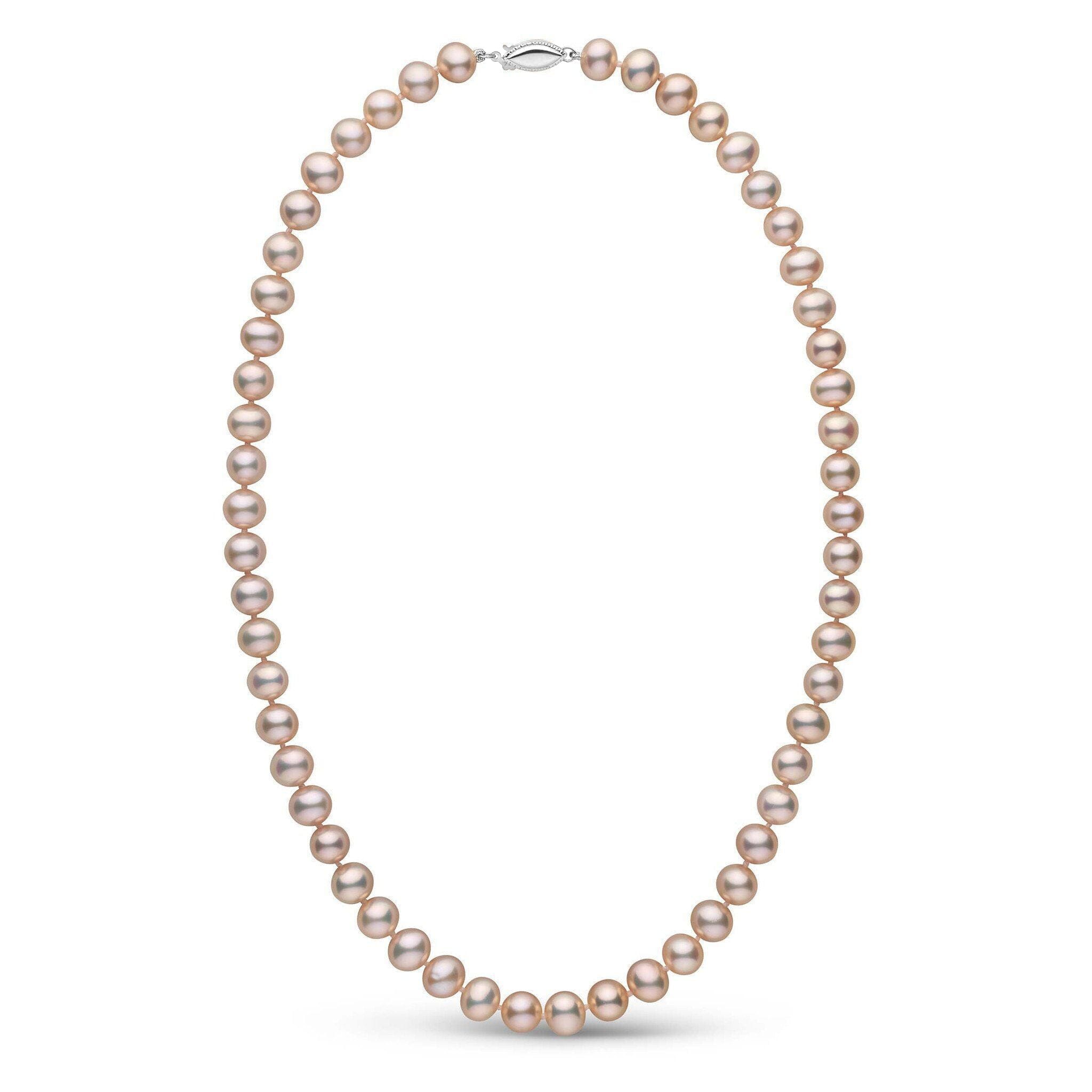 6.5-7.0 mm Metallic Pink to Peach AA+ Freshwater Pearl Necklace White Gold