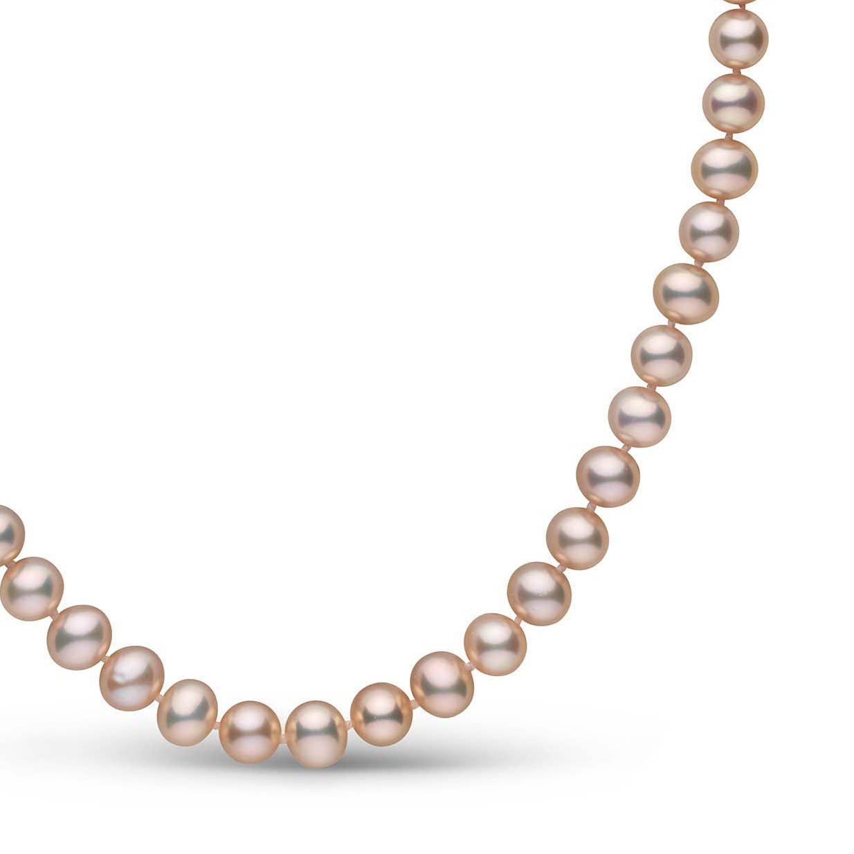 6.5-7.0 mm Metallic Pink to Peach AA+ Freshwater Pearl Necklace Close Up