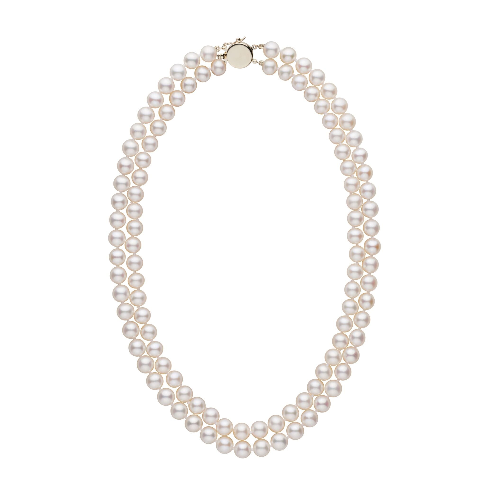 Personalized 7.5-8.0 mm AAA White Freshwater Pearl Double Strand Circle Clasp Necklace