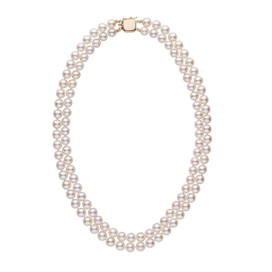 7.0-7.5 mm 18-inch AA+ Double-Strand White Akoya Pearl Necklace yellow gold