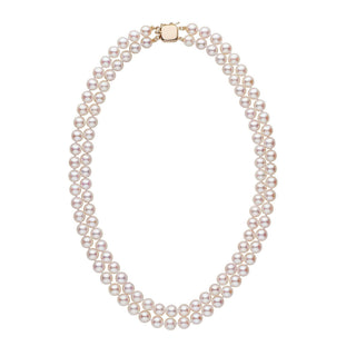 7.0-7.5 mm 18-inch AA+ Double-Strand White Akoya Pearl Necklace yellow gold