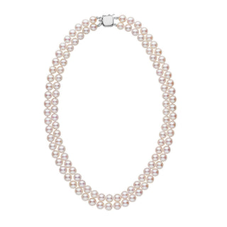 7.0-7.5 mm 18-inch AA+ Double-Strand White Akoya Pearl Necklace white gold