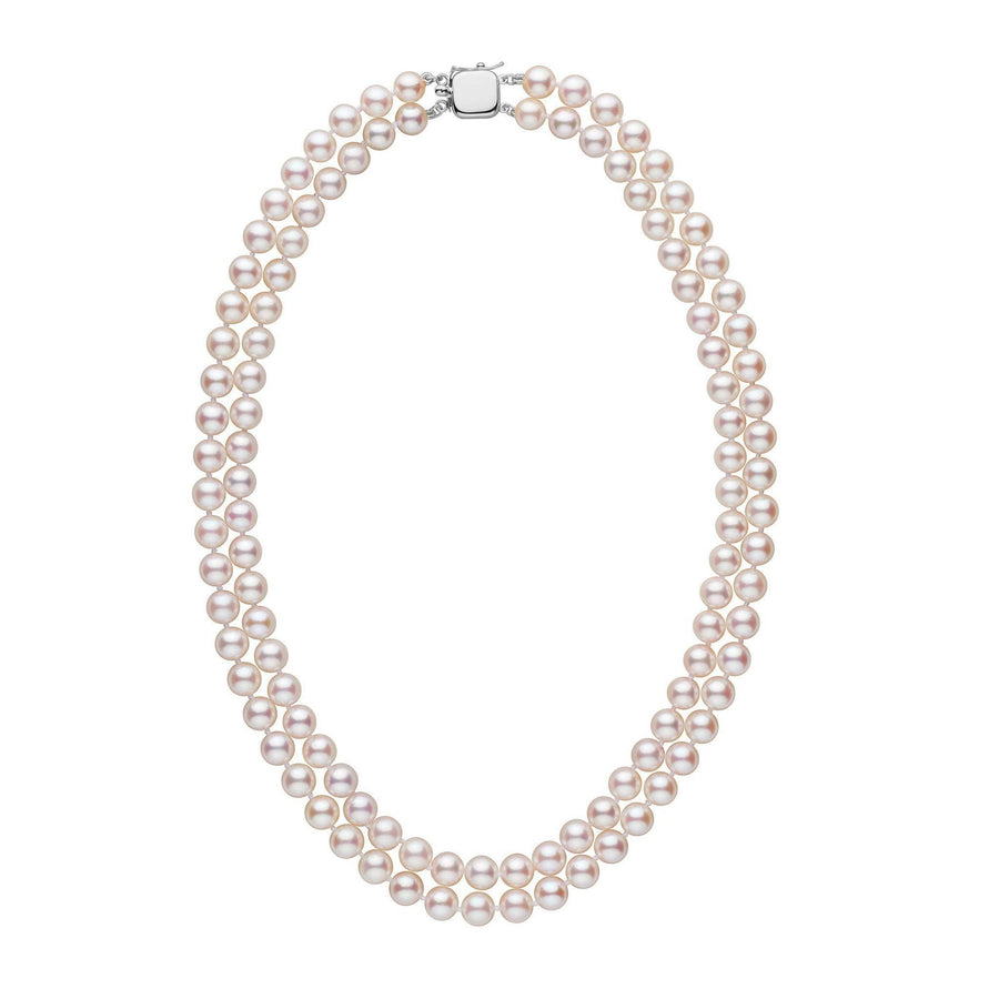 7.0-7.5 mm 18-inch AA+ Double-Strand White Akoya Pearl Necklace white gold
