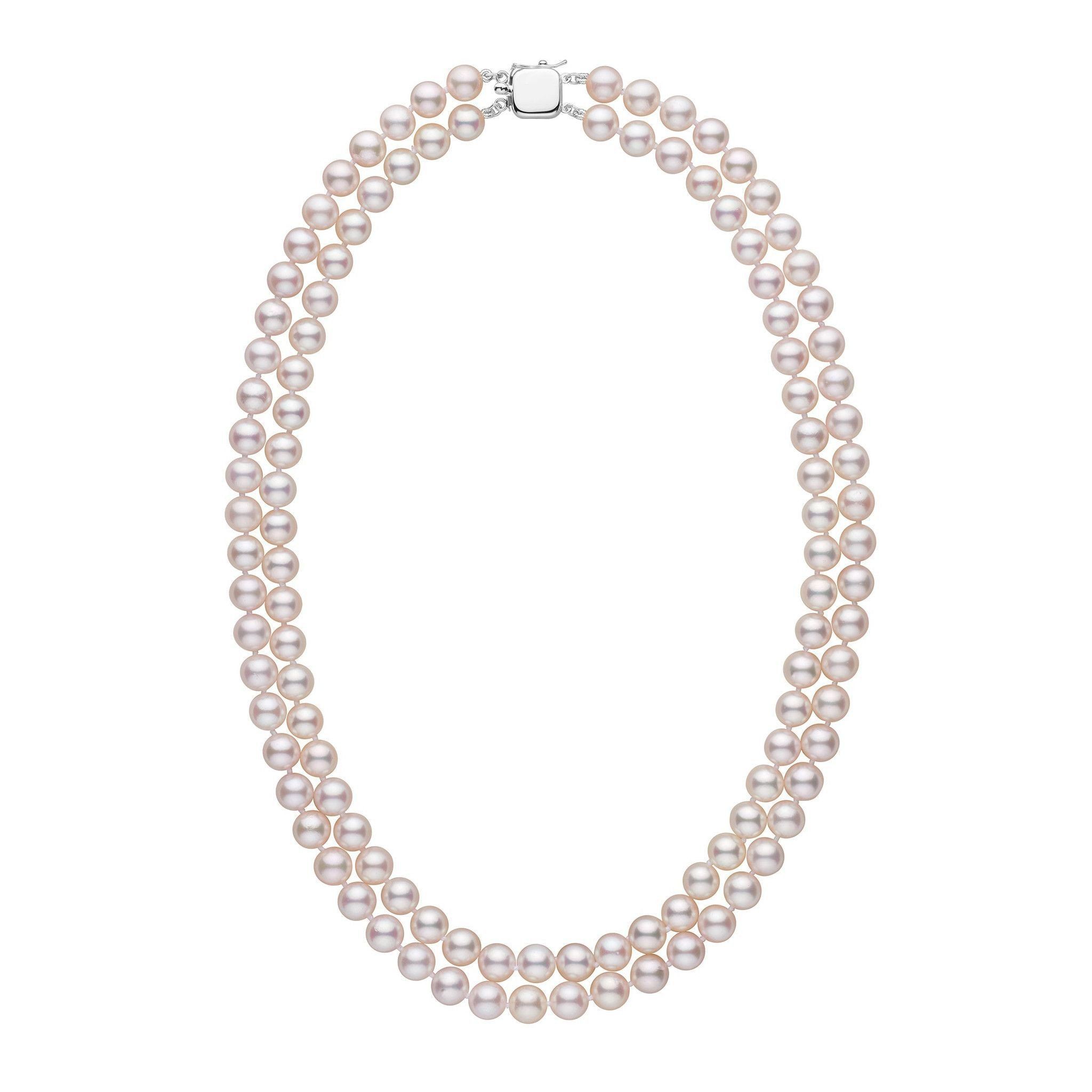 7.0-7.5 mm 18-inch AAA Double-Strand White Akoya Pearl Necklace White Gold