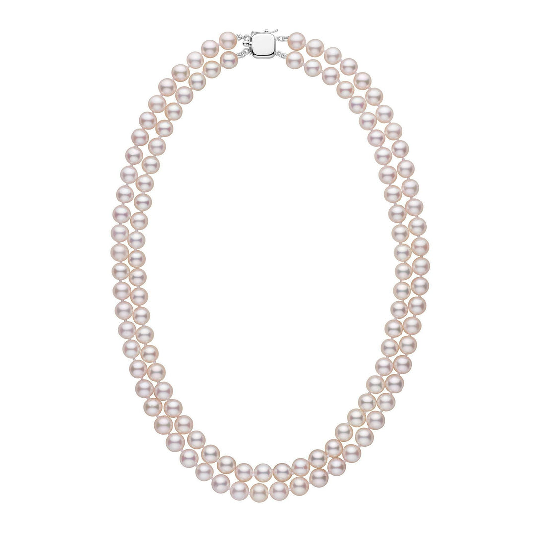 7.0-7.5 mm 18-inch AAA Double-Strand White Akoya Pearl Necklace White Gold