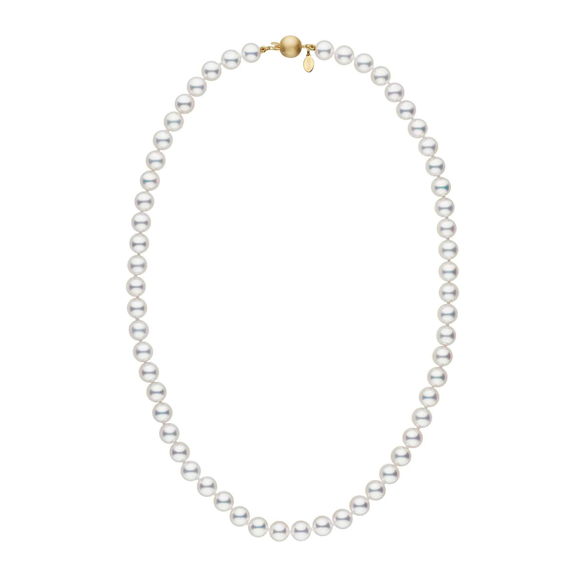 7.0-7.5 mm 18 Inch Natural White Hanadama Akoya Pearl Necklace Yellow gold matte