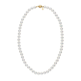 7.0-7.5 mm 18 Inch Natural White Hanadama Akoya Pearl Necklace Yellow gold matte