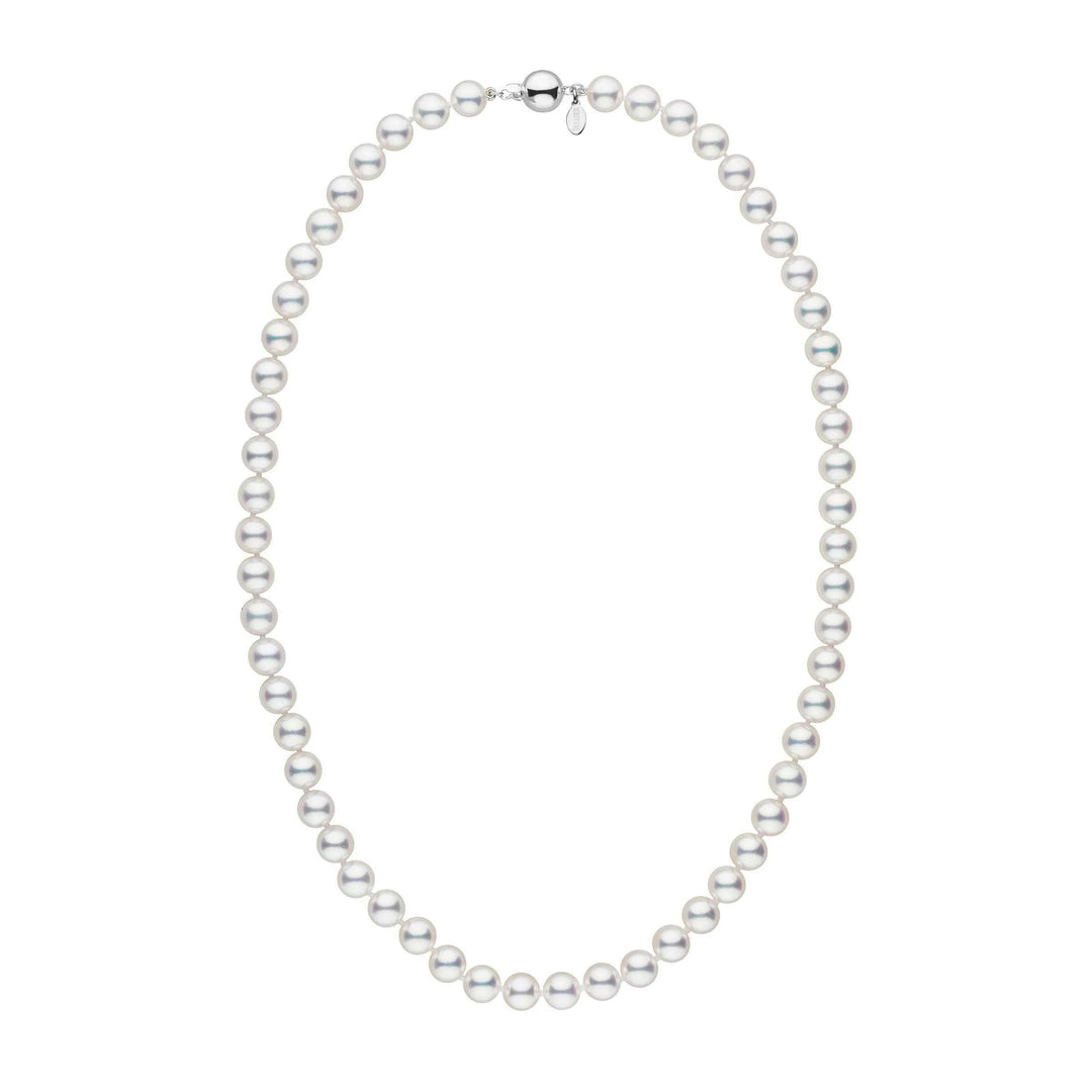 7.0-7.5 mm 18 Inch Natural White Hanadama Akoya Pearl Necklace White Gold Polished