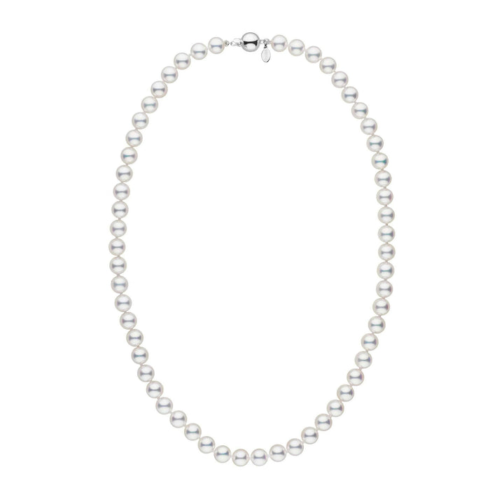 7.0-7.5 mm 18 Inch Natural White Hanadama Akoya Pearl Necklace White Gold Polished
