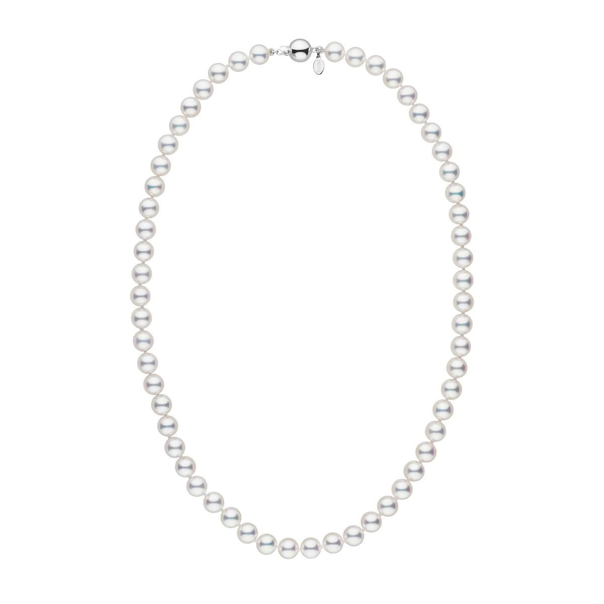 7.0-7.5 mm 18 Inch Natural White Hanadama Akoya Pearl Necklace White Gold Polished