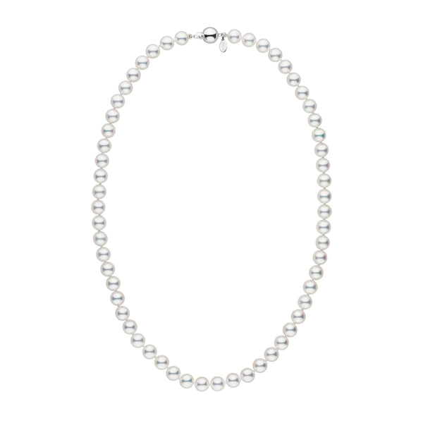 7.0-7.5 mm 18 Inch Natural White Hanadama Akoya Pearl Necklace White Gold Polished