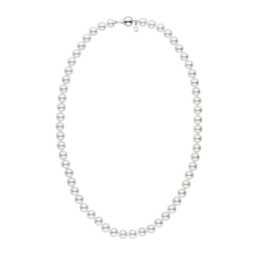 7.0-7.5 mm 18 Inch Natural White Hanadama Akoya Pearl Necklace White Gold Polished