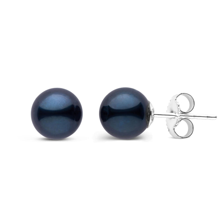 7.0-7.5 mm AA+ Black Akoya Pearl Stud Earrings white gold
