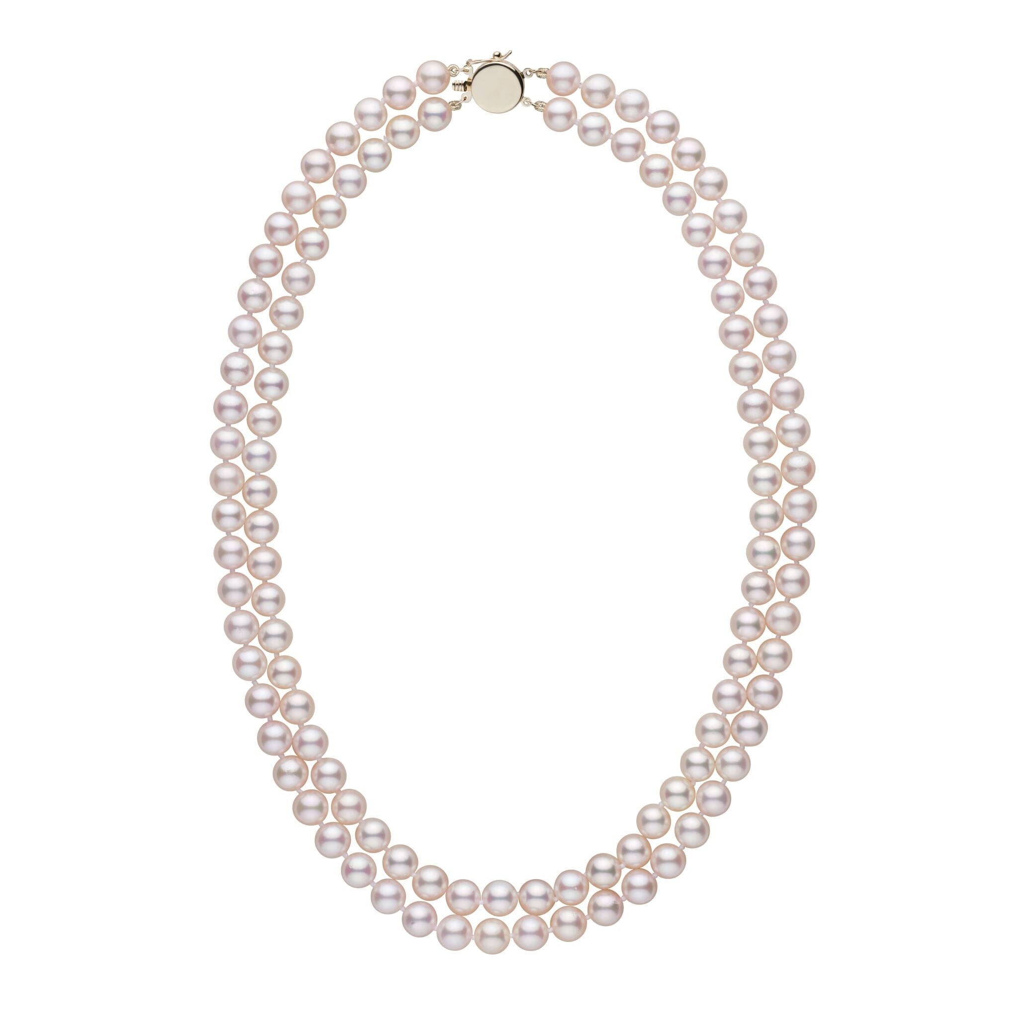 Personalized 7.0-7.5 mm AAA Akoya Pearl Double Strand Circle Clasp Necklace