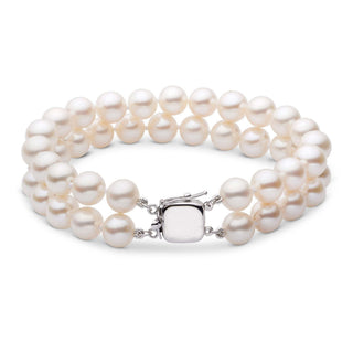 7.0-7.5 mm Double Strand White Akoya AA+ Pearl Bracelet white gold