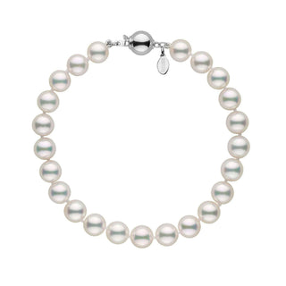 7.0-7.5 mm Natural White Hanadama Akoya Pearl Bracelet White gold polished ball clasp