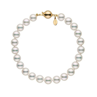 7.0-7.5 mm Natural White Hanadama Akoya Pearl Bracelet yellow gold