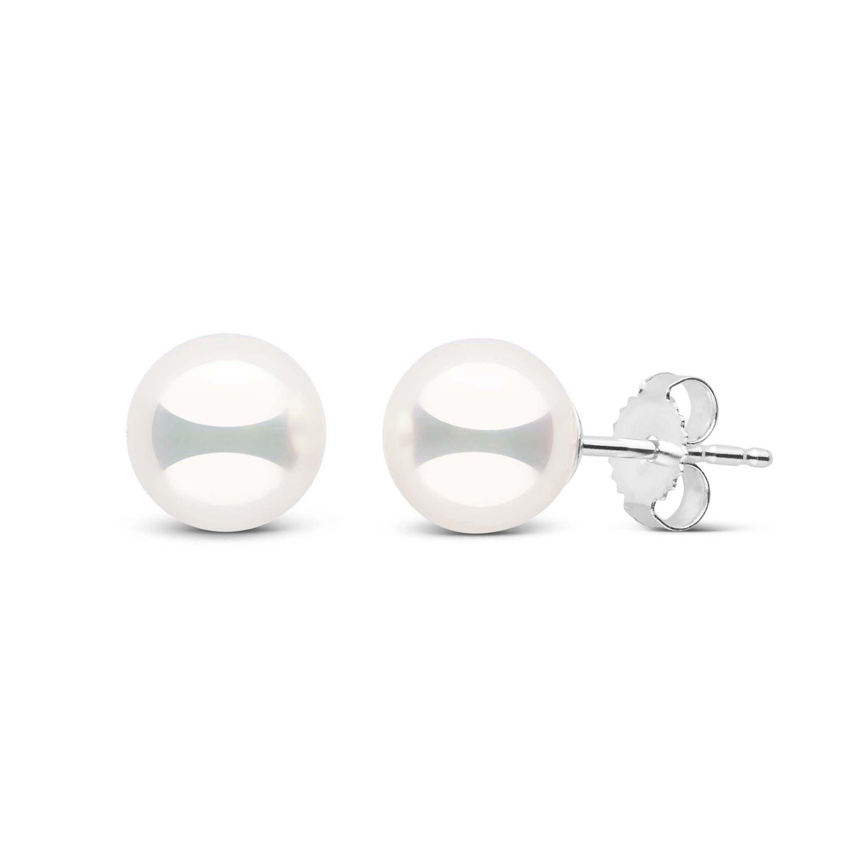 7.0-7.5 mm Natural White Hanadama Pearl Earrings White Gold