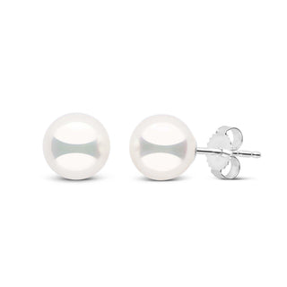 7.0-7.5 mm Natural White Hanadama Pearl Earrings White Gold