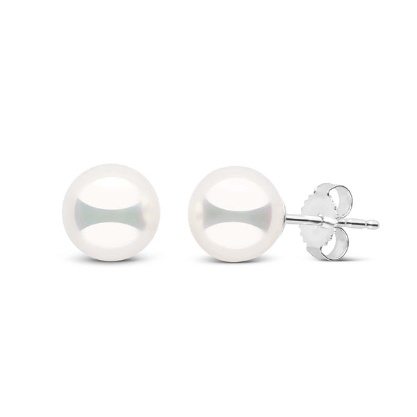 7.0-7.5 mm Natural White Hanadama Pearl Earrings White Gold
