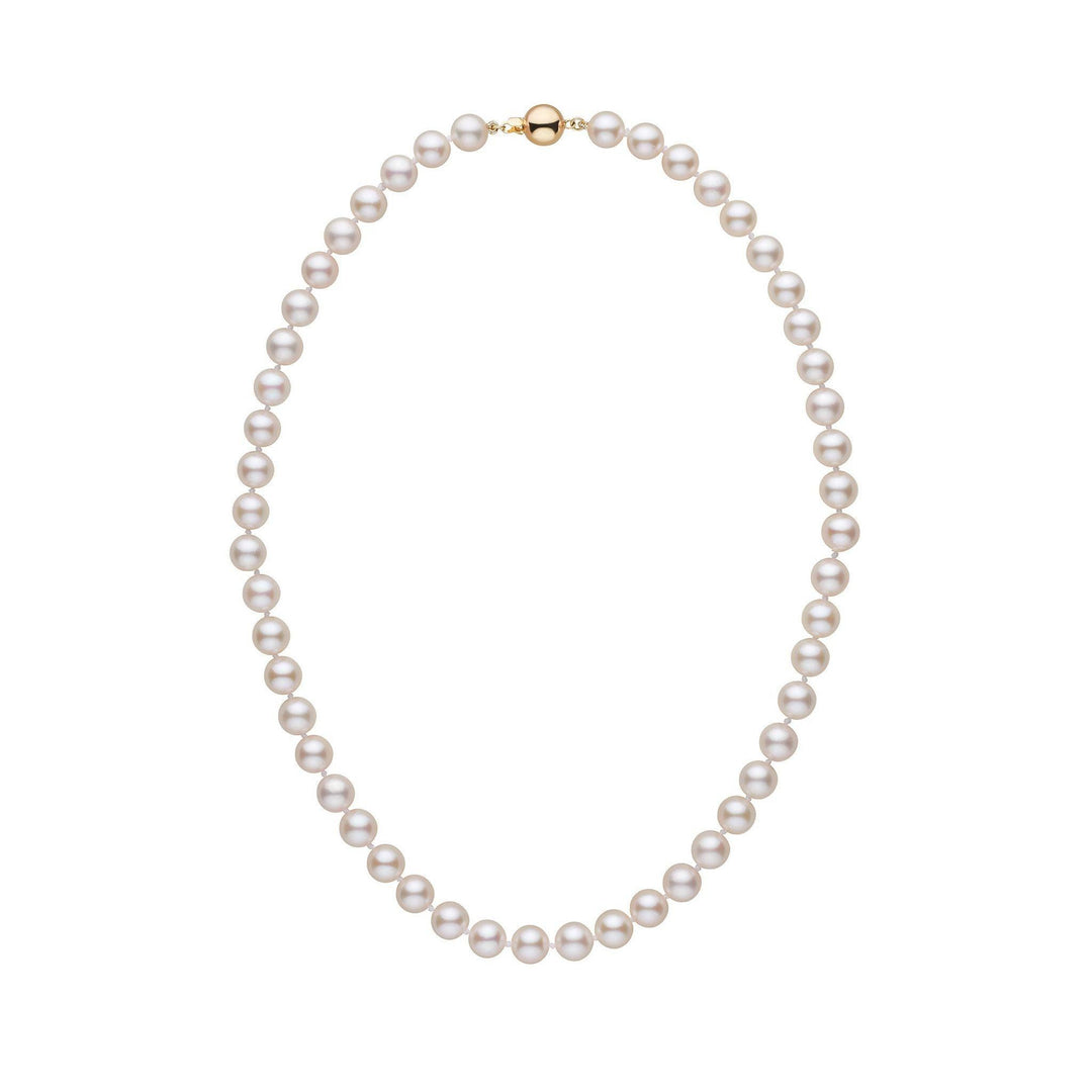 7.0-7.5 mm White Akoya 16 inch AA+ Pearl Necklace Yellow Gold