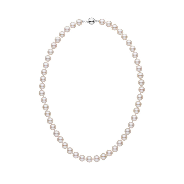 7.0-7.5 mm White Akoya 16 inch AA+ Pearl Necklace White Gold