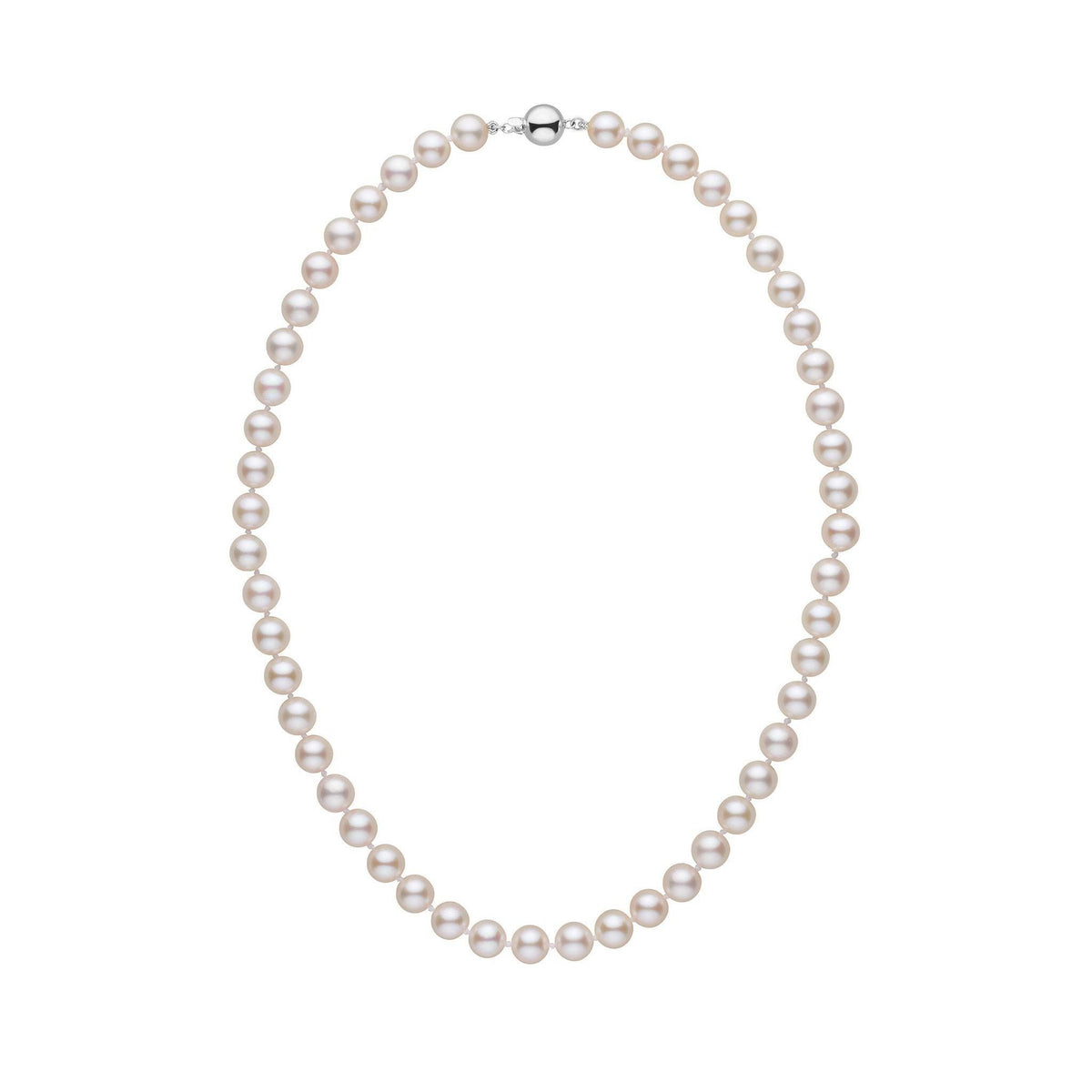 7.0-7.5 mm White Akoya AA+ Pearl Necklace White Gold
